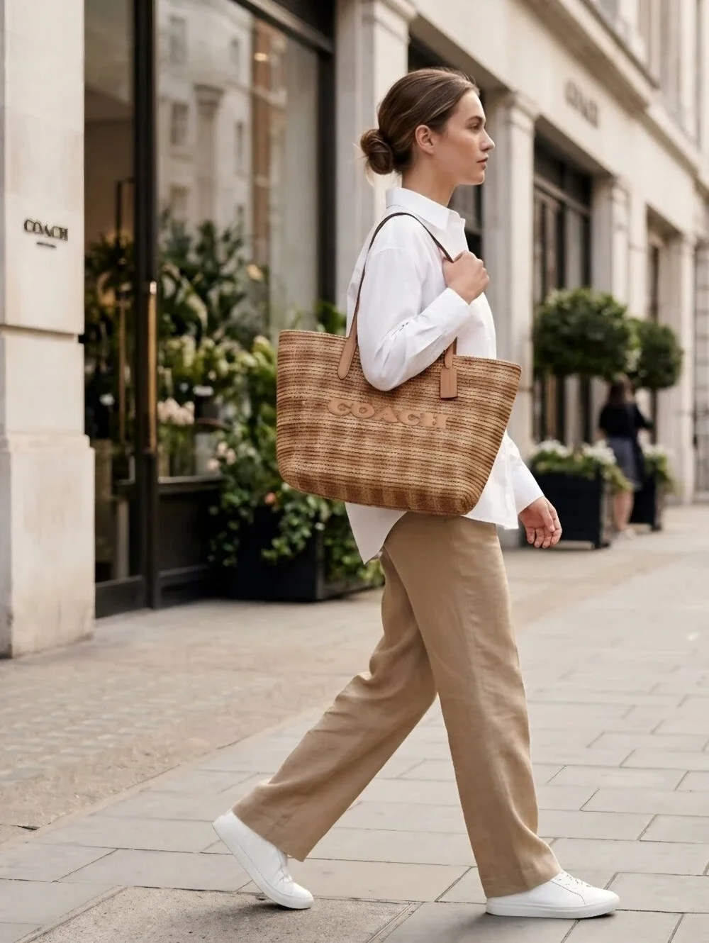 COACH Gingham Print Tote Bag (Full Size) In Tan W/Gold Hardware. NEW!